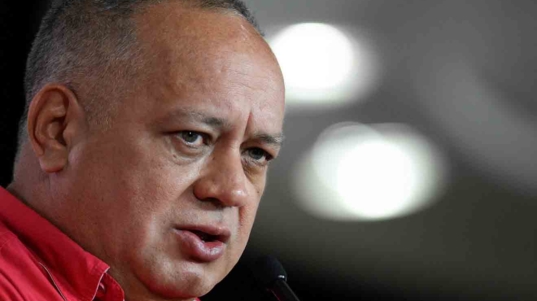 The president of the National Constituent Assembly, Diosdado Cabello, speaks during a press conference in Caracas, Venezuela, on July 22, 2019. Venezuelan authorities said a US aircraft entered again Venezuela's air space on espionage tasks after another plane had been detected on Friday. (Photo by Matias Delacroix / AFP)