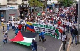 Marcha solidaria hasta la sede de la ONU en Caracas en apoyo a Palestina y el Líbano