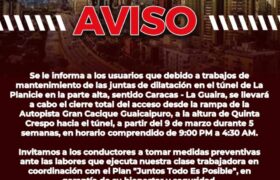 Anuncian cierre total de acceso al túnel La Planicie