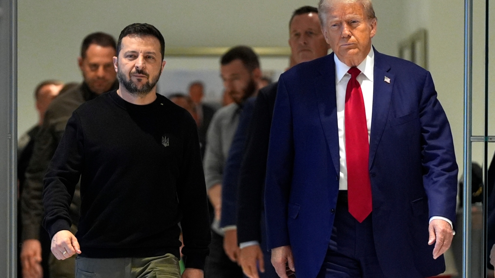 Republican presidential nominee former President Donald Trump meets with Ukraine's President Volodymyr Zelenskyy at Trump Tower, Friday, Sept. 27, 2024, in New York. (AP Photo/Julia Demaree Nikhinson)