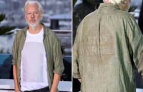 Julian Assange viste camiseta con nombres de niños de Gaza en Cannes