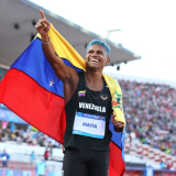 SANTIAGO, CHILE - NOVEMBER 04: Jose Antonio Maita of Team Venezuela wins Men's 800m Final at Estadio Nacional de Chile on Day 15 of Santiago 2023 Pan Am Games on November 04, 2023 in Santiago, Chile. (Photo by Andy Lyons/Getty Images
