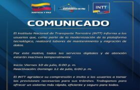 INTT realizara labores de mantenimiento en su plataforma tecnológica: Servicios digitales estarán inactivos temporalmente