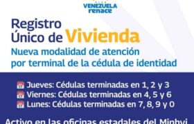Registro Único de Vivienda se hará por terminal de cédula los lunes, jueves y viernes