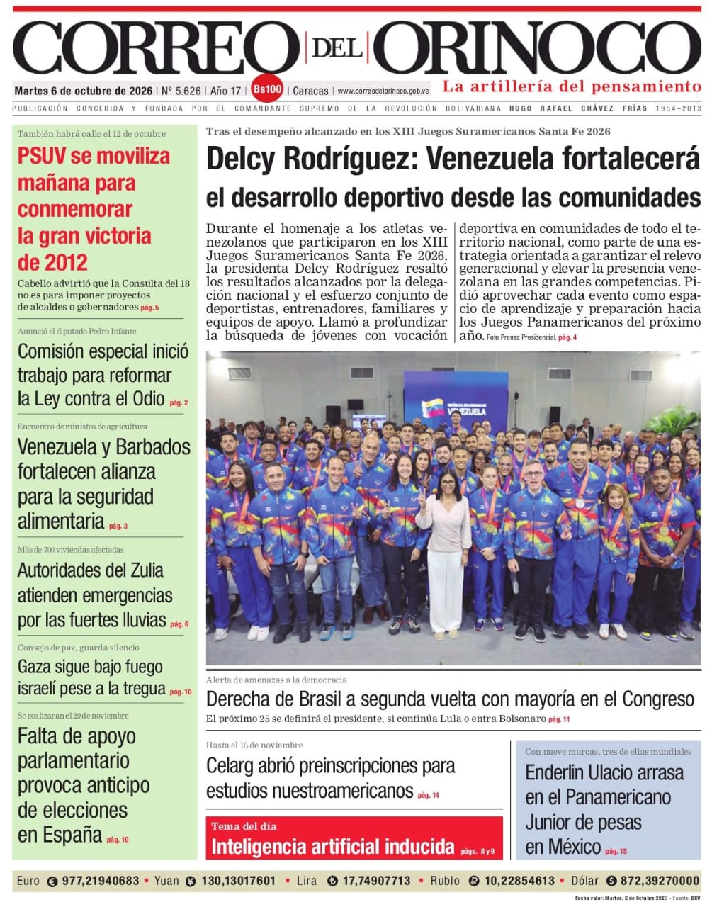 Edición Impresa Correo del Orinoco N° 5.626